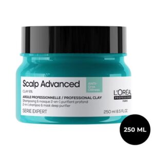 L'Oréal professionnel Scalp Advanced Anti-Oiliness Clay Mask 250ml - 2-in-1 Deep Purifier Shampoo and Hair Mask, For Oily and Greasy Hair